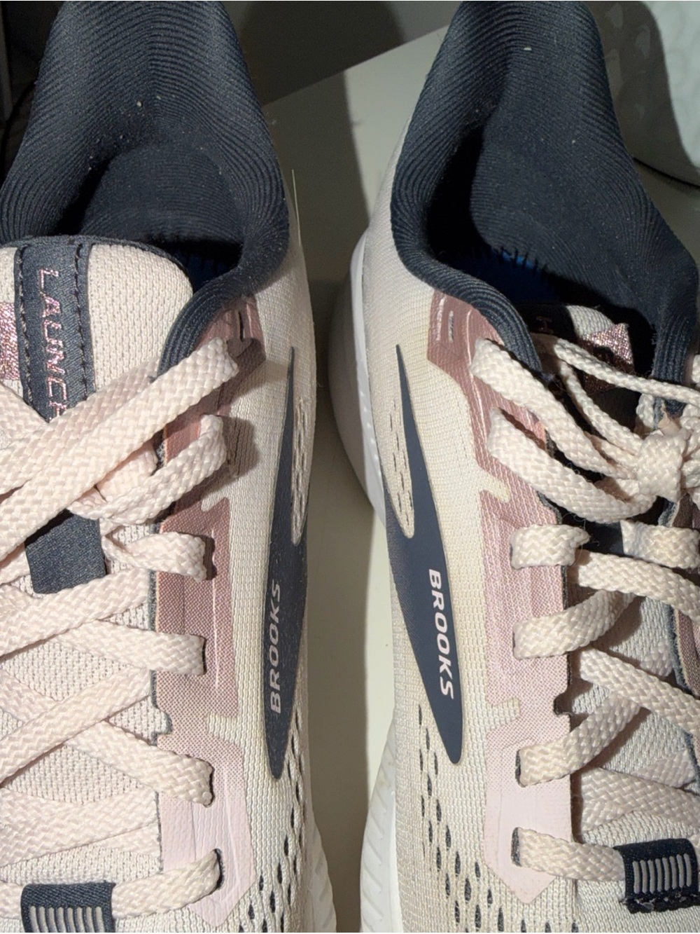 Brooks Women's Running Shoes in Blush Pink with Navy Accents - Picture 3 of 7